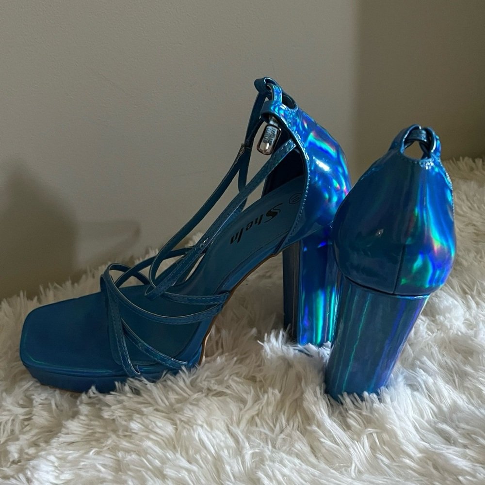SHEIN Metallic Blue Platform Heels